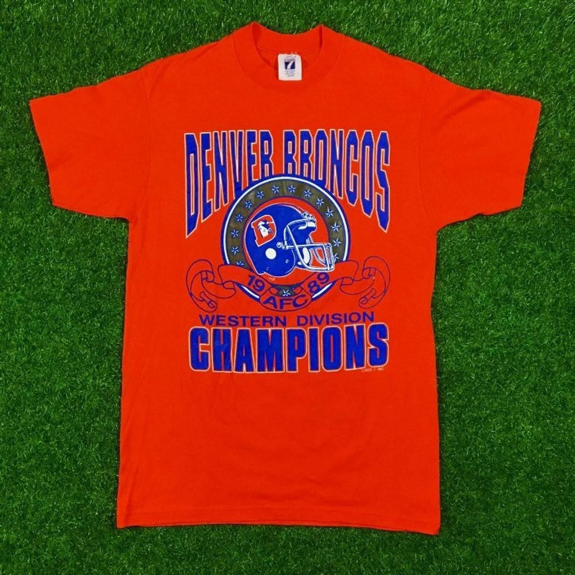 Vintage Denver Broncos 1989 NFL Western Division Champions Made USA Logo 7 80s Shirt