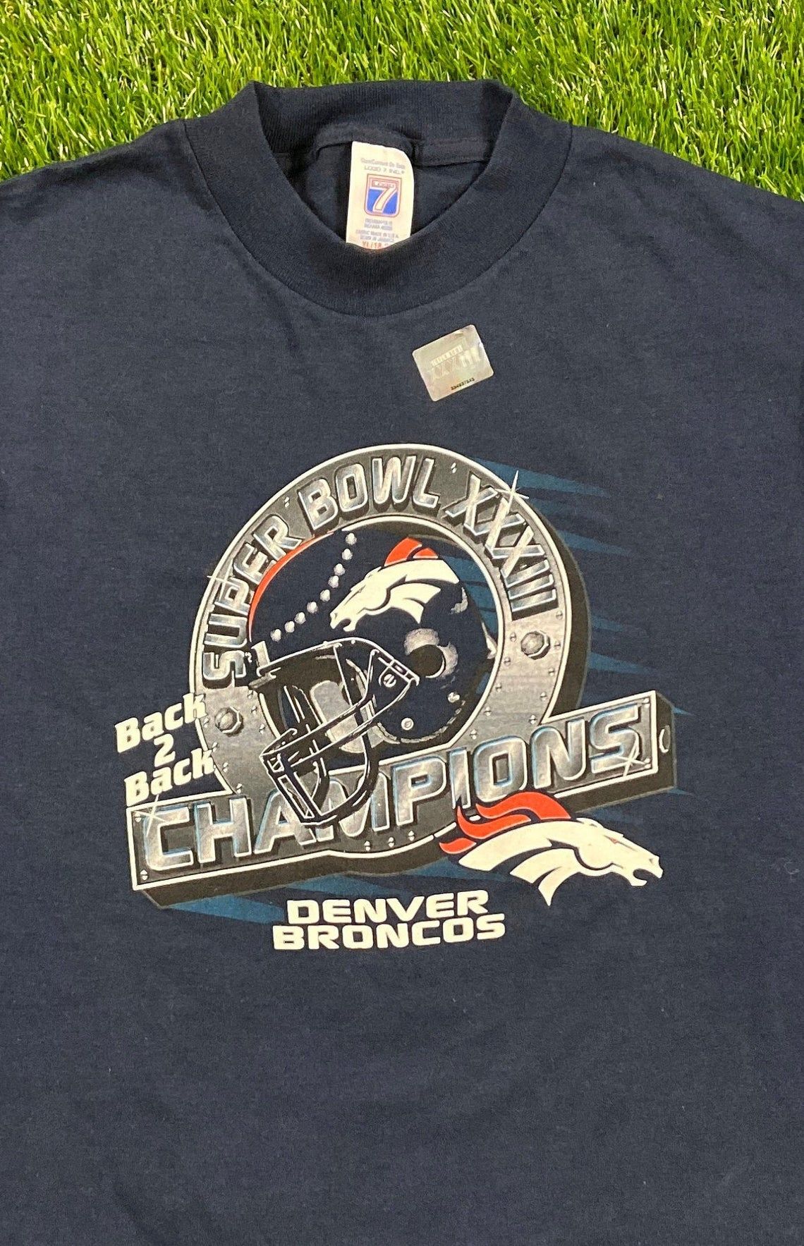 Vintage Denver Broncos Super Bowl 1998 XXXIII Champions Back to Back Champs Logo 7 Made Shirt