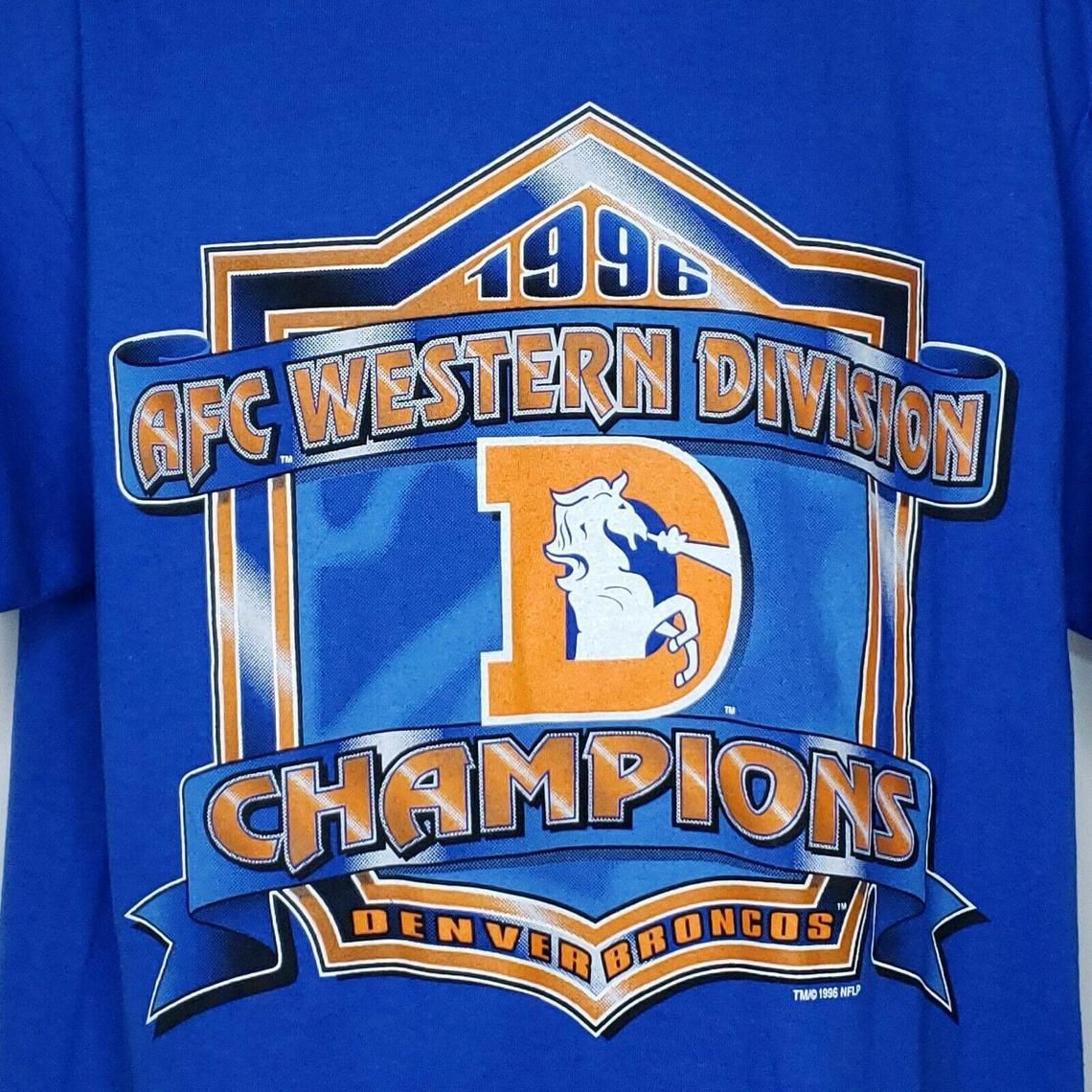 Vintage Denver Broncos T Shirt Lg 1996 NFL AFC Western Division Champions Shirt