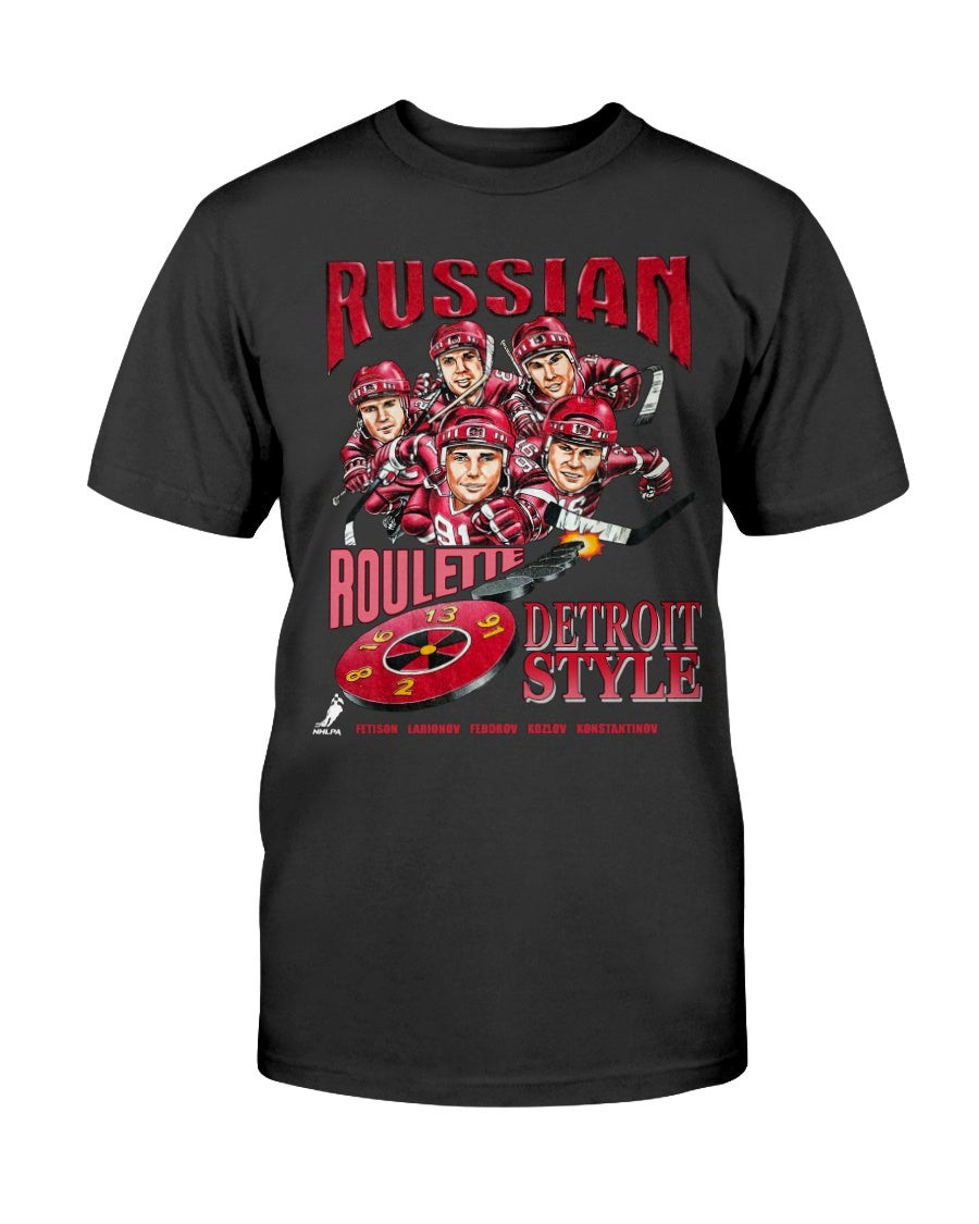 Vintage Detroit Red Wings Russian Five Caricature 90S T Shirt 211217