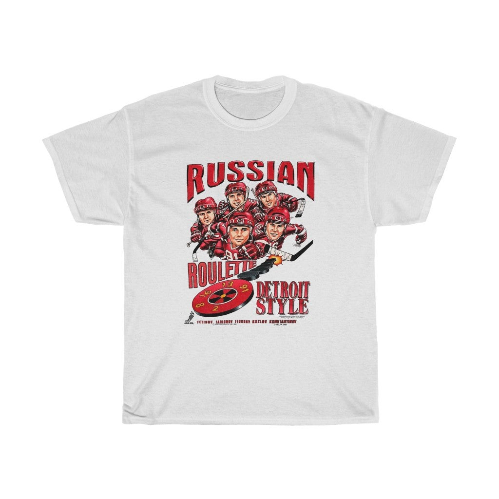 Vintage Detroit Red Wings Russian Five Caricature 90S Unisex Heavy Cotton Tee 211028