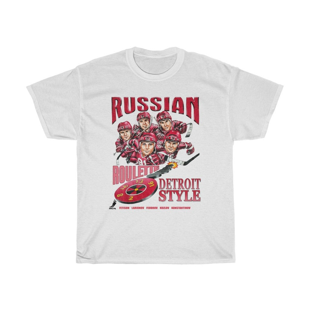 Vintage Detroit Red Wings Russian Five Caricature 90S Unisex Heavy Cotton Tee 211104