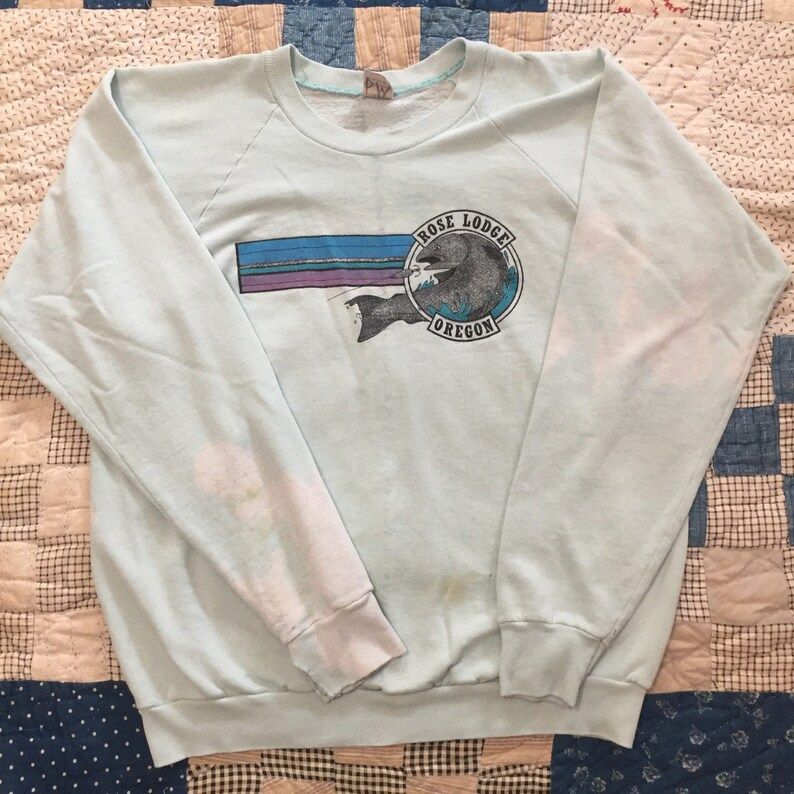 Vintage Distressed 1980S Oregon Crew Neck Sweatshirt Mens