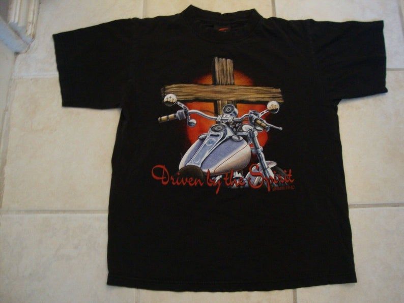 Vintage Driven By The Spirit Bible Biker MC Christian Motorcycle Shirt