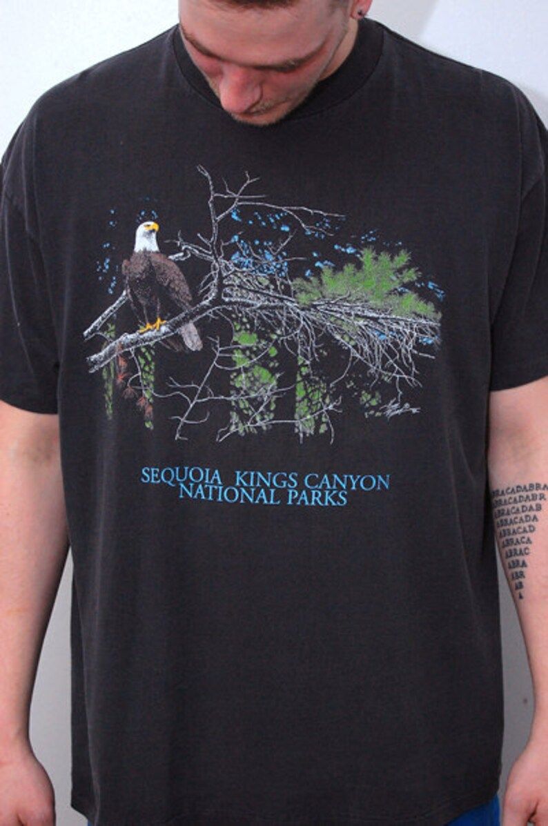 Vintage Eagle T Shirt 2X Animal 90S Sequoia Kings Canyon National Park Print Fade Soft Grunge Bald Outdoor Forest Tree Unisex Oversize Emo