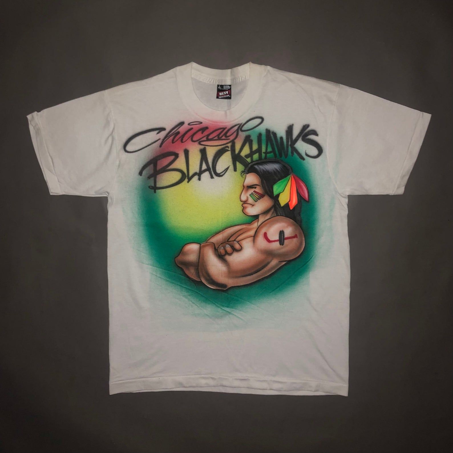 Vintage Early 90S Chicago Blackhawks Air Brushed T Shirt Single Stitch Illinois Hockey
