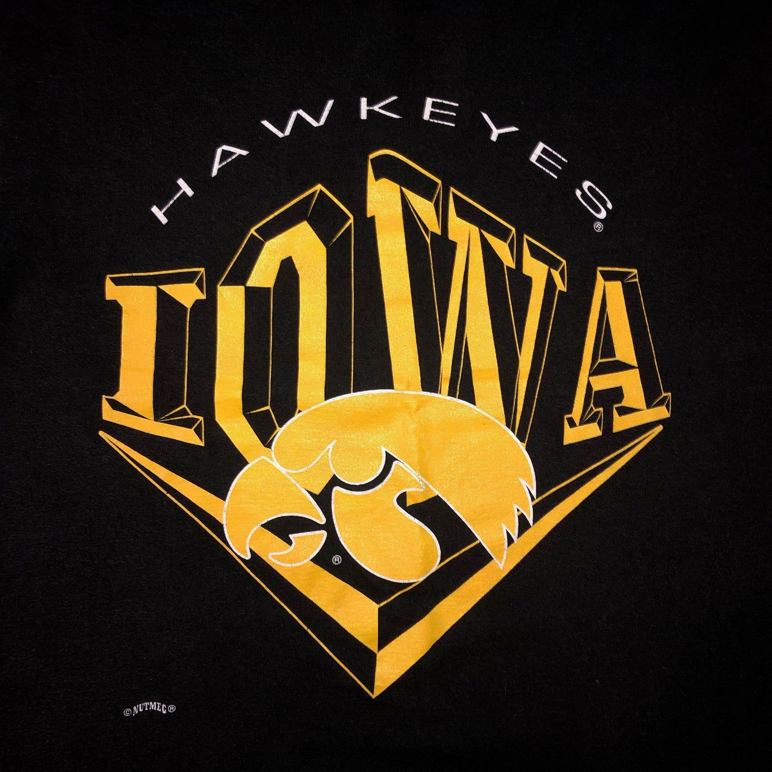 Vintage Early 90S Iowa Hawkeyes T Shirt Nutmeg 1990S Football University Of Iowa Hawks
