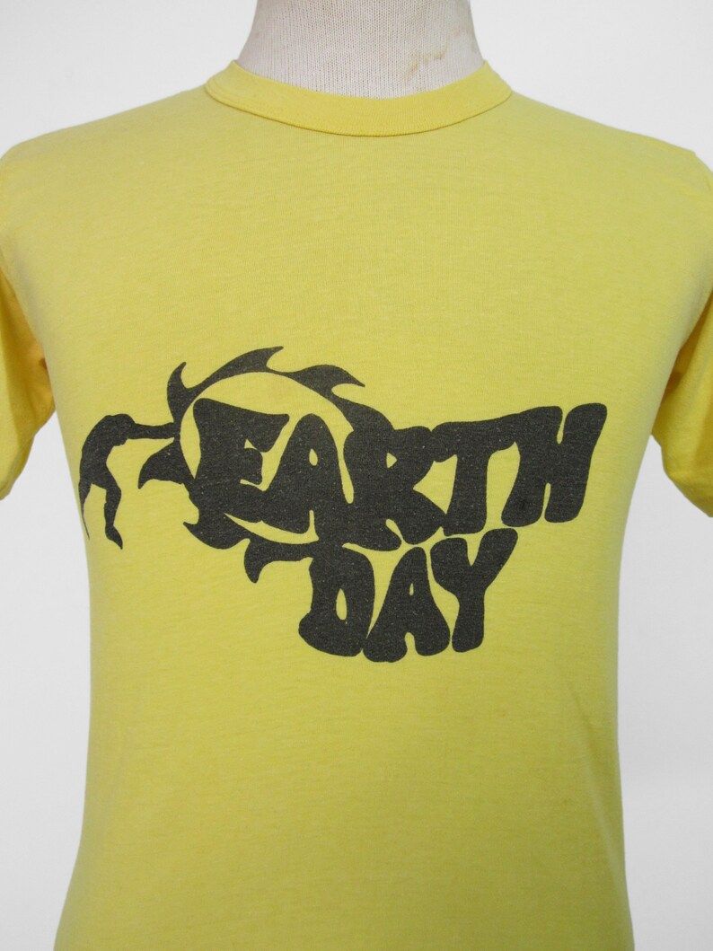 Vintage Earth Day T Shirt Homemade Print Activist Yellow Tee