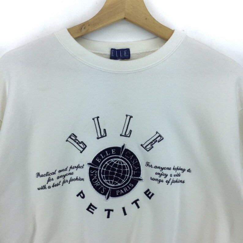 Vintage Elle Petite Paris Sport Big Logo Embroidery Sweatshirt Pullover Jumper Sweater Sportswear Streetwear Casual
