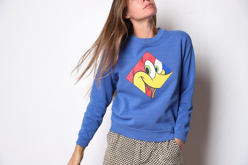 Vintage Faded Blue Arizona Roadrunner 1990S Sweatshirt Cartoon Top Size Youth Large