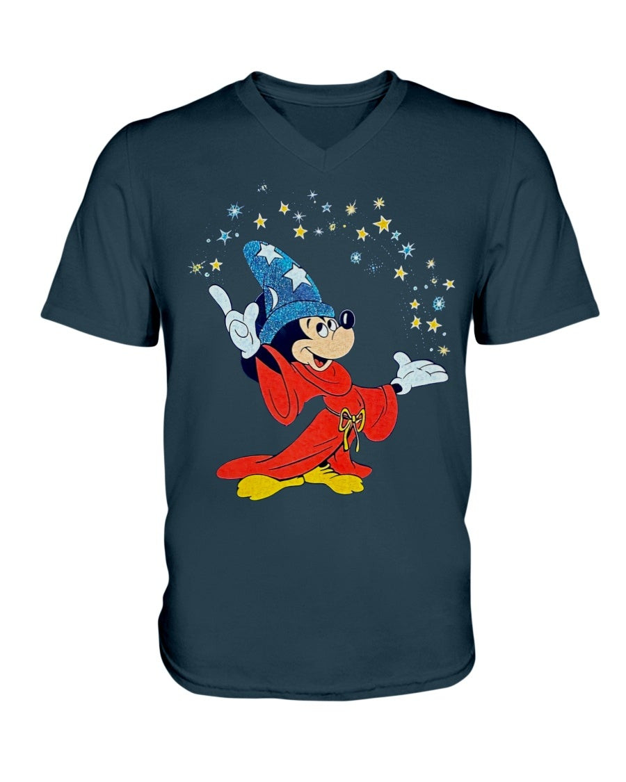 Vintage Fantasia Disney Mickey Mouse 1990S Walt Disney World 90S Magic Steamboat Willie Sorcerer V Neck T Shirt 211203