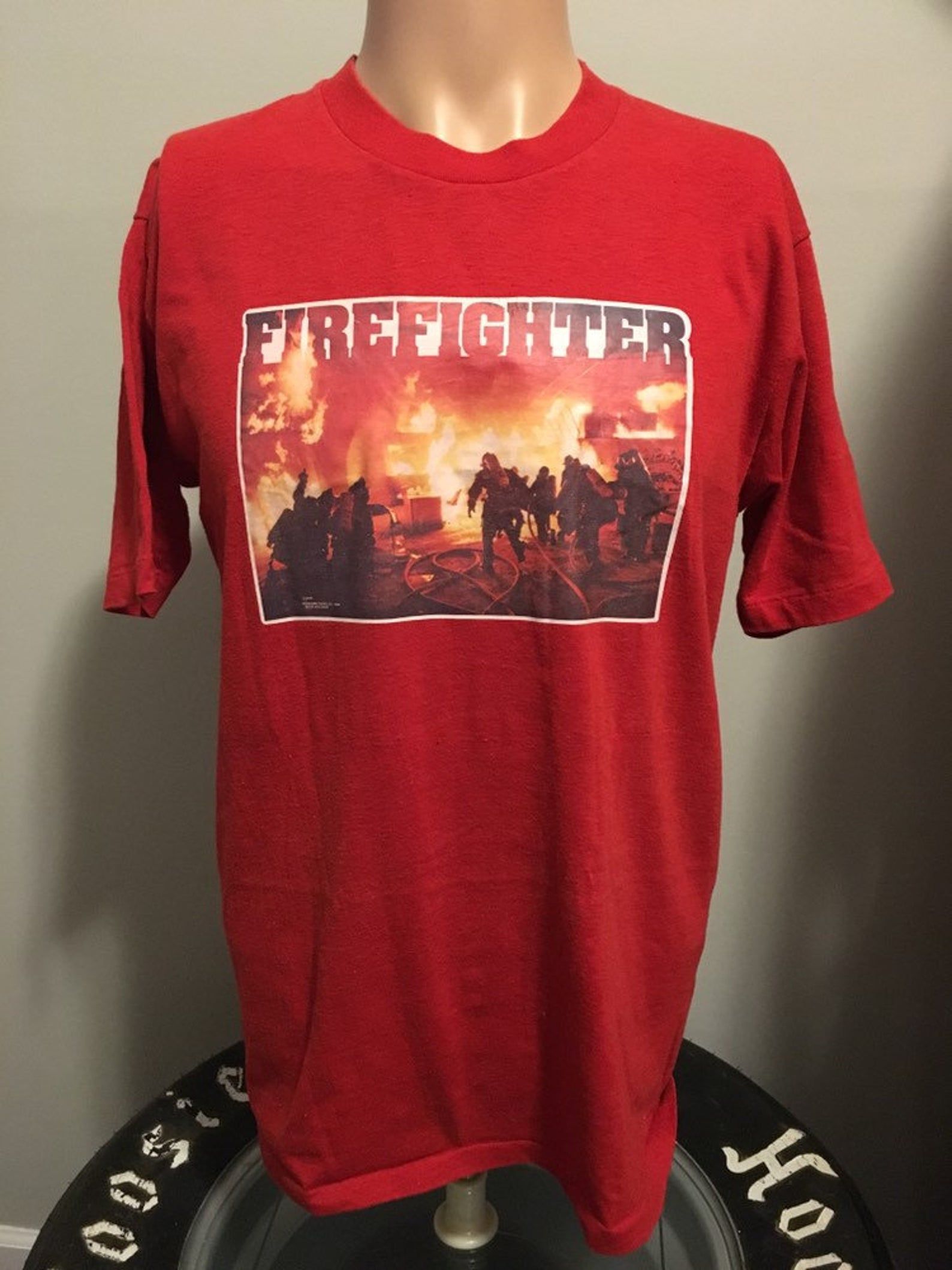 Vintage Firefighter Action Shot T-Shirt L 70'S Holoubek