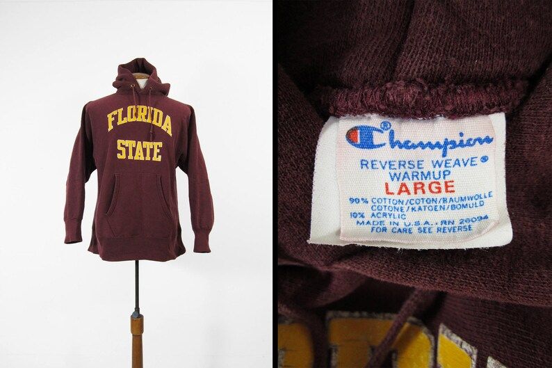 Vintage Florida State Champion Hoodie Reverse Weave Red Sweatshirt Made In Usa