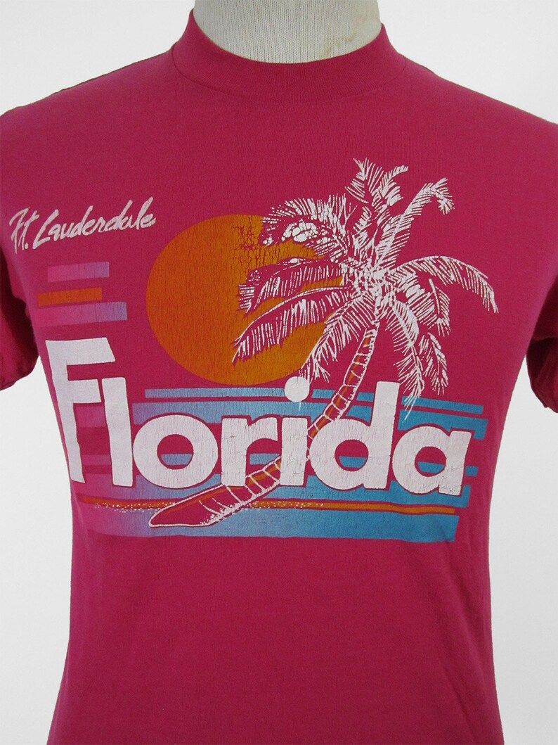 Vintage Fort Lauderdale T Shirt Florida Retro Pink Tee 5050 Made In Usa Small