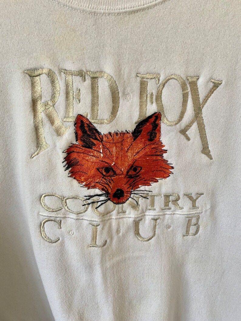 Vintage Fox Embroidered White Sweatshirt 1980S 80S Red Fox Country Club Fox Graphic Jumper