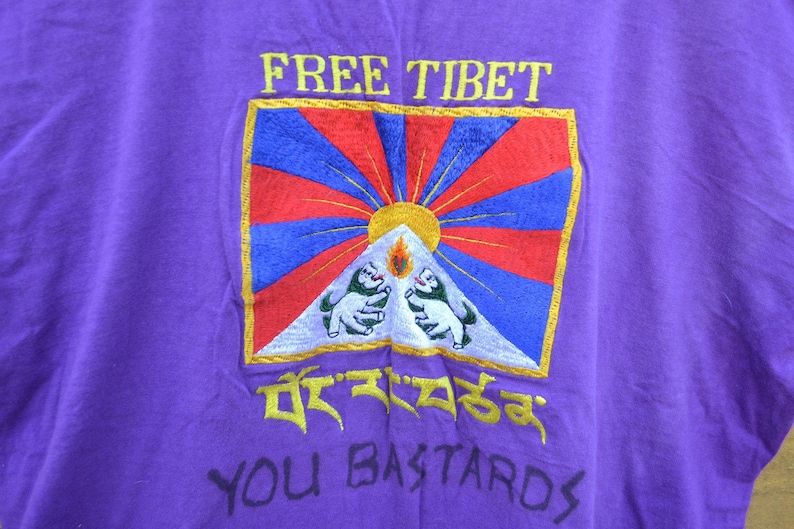 Vintage Free Tibet You Bastards Purple T Shirt Size X Large Awesome Design In Center