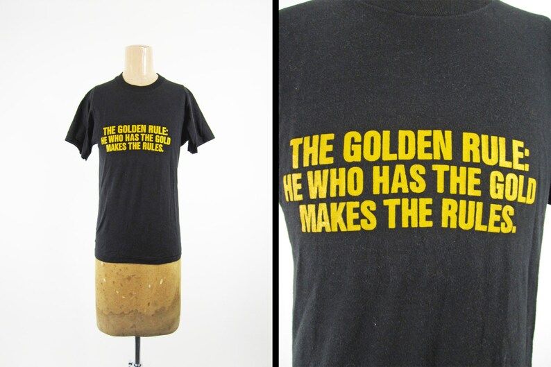 Vintage Golden Rule T Shirt 80S Black Cartoon Ethic Of Reciprocity Screen Stars