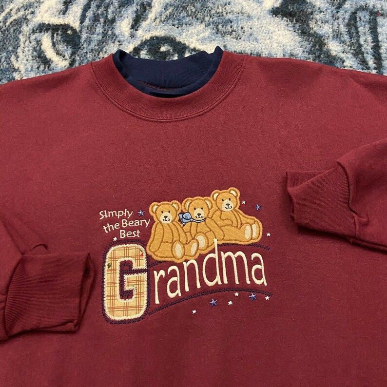 Vintage Grandma Sweatshirt Double Collar Beary Best 90S Y2K Womens Xl Crewneck