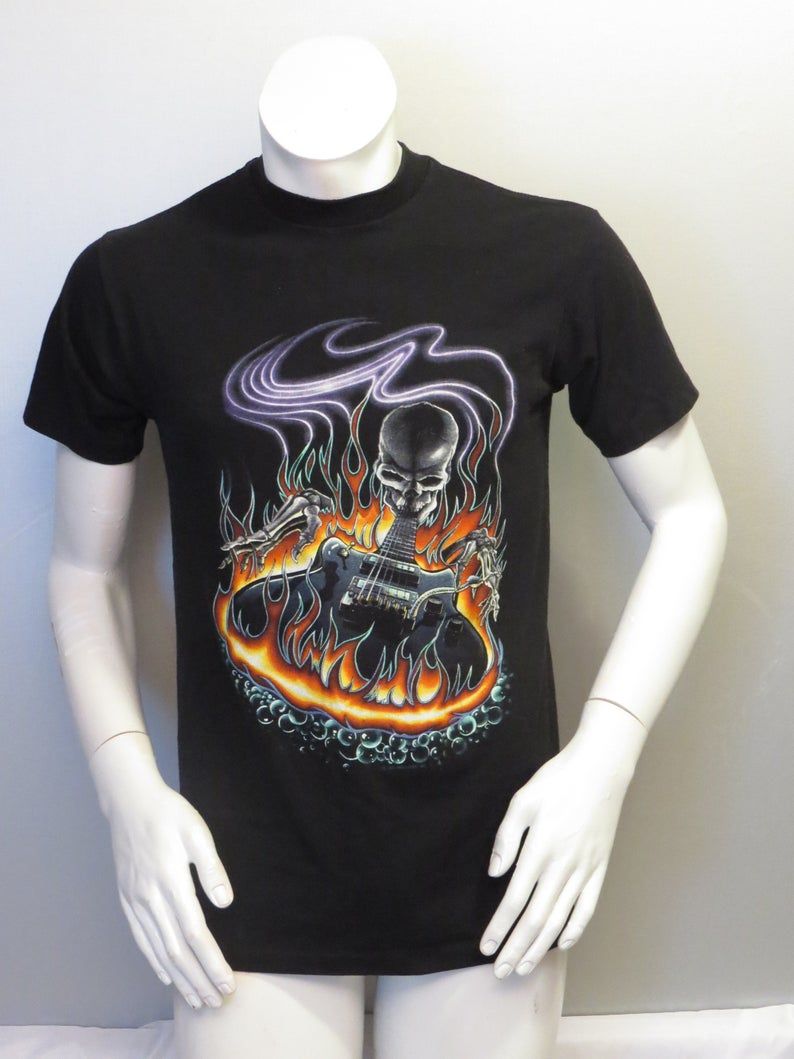 Vintage Graphic Heay Metal Skeleton And Guitar By Holoubek Shirt