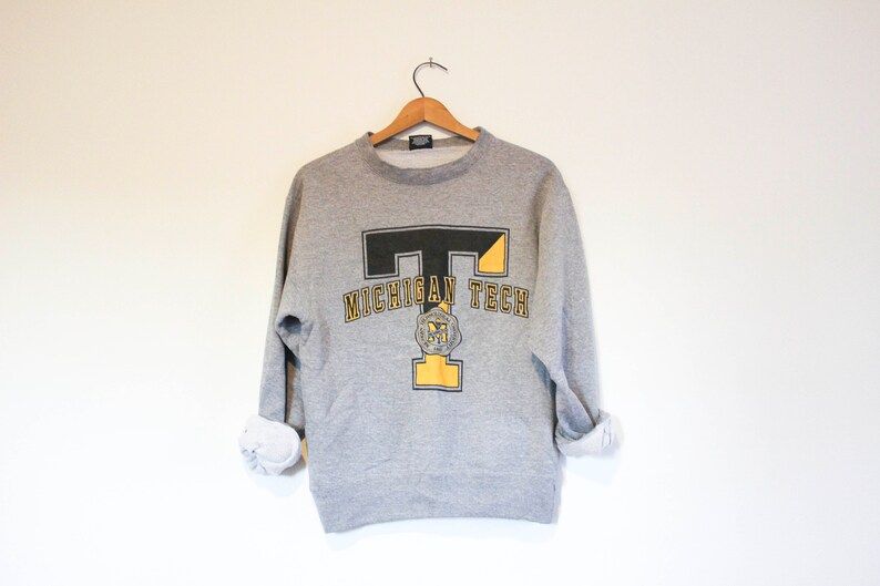 Vintage Gray Michigan Technological Tech University Mtu Sweatshirt