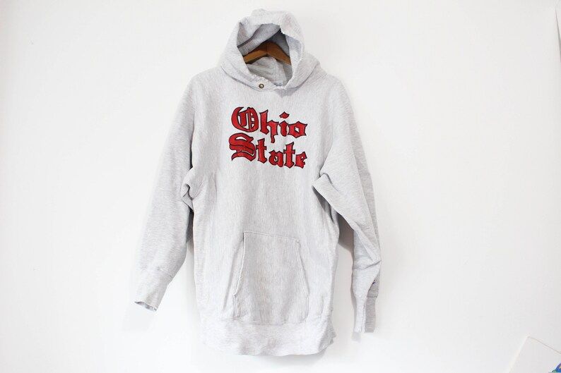 Vintage Gray Ohio State University Buckeyes Champion Reverse Weave Hooded Sweatshirt