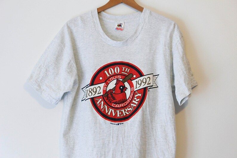 Vintage Gray St Louis Missouri Cardinals Baseball 100 Year Anniversary 1992 T Shirt