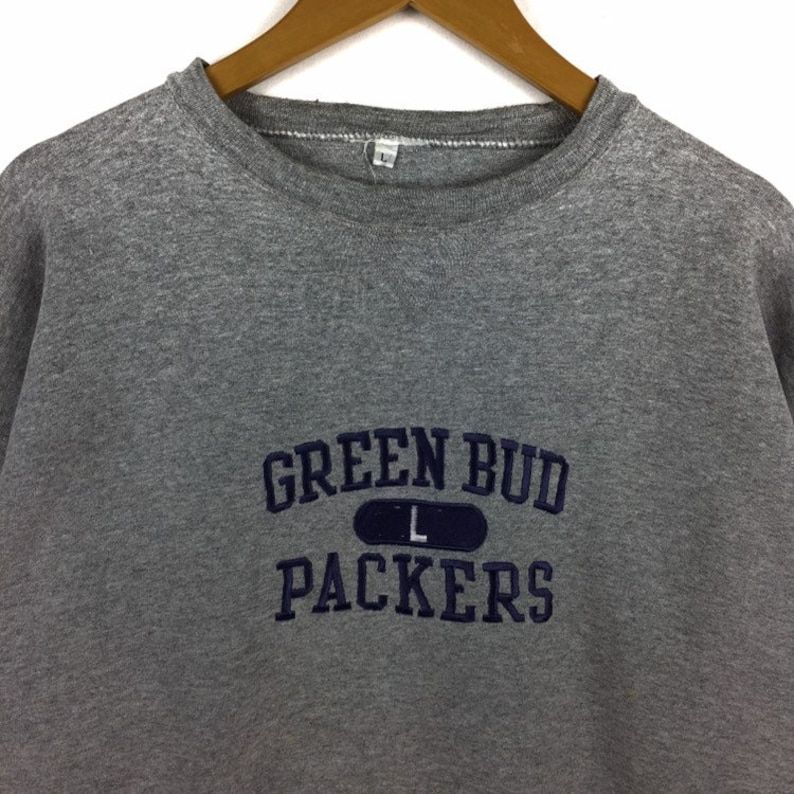 Vintage Green Bud Packers National Football League Embroidery Big Logo Sweatshirts Sweater Sportswear Streetwear