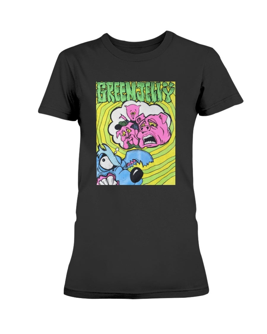 Vintage Green Jello Jelly Cereal Killer Three Little Pigs Band Ladies T Shirt 062421 vintage green jello jelly cereal killer three little pigs band ladies t shirt 062421
