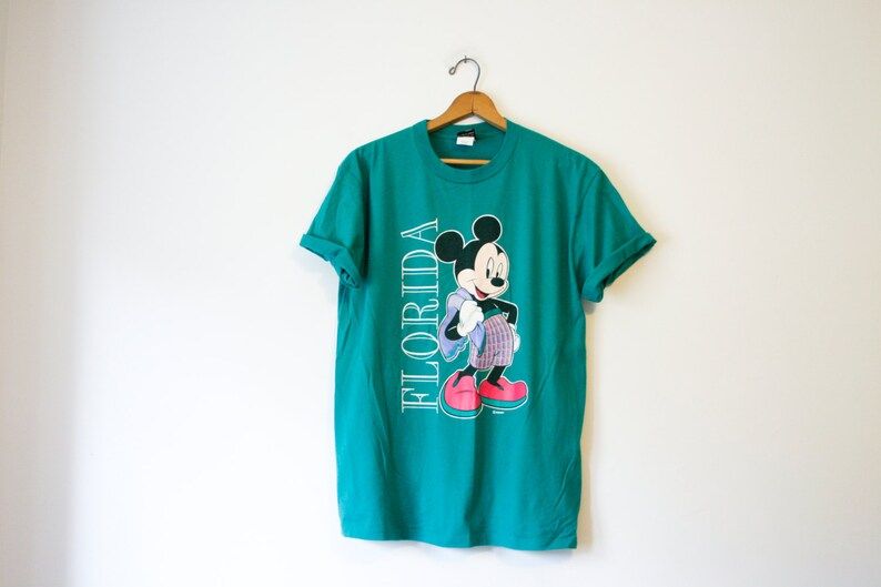Vintage Green Walt Disney World Mickey Mouse Florida T Shirt