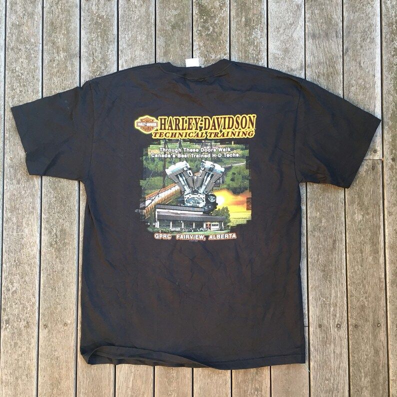 Vintage Grunge Harley Davidson Motorcycles Alberta Canada Oversized Black Large Bike T Shirt Retro Hipster Streetwear Harley Summer T Shirt