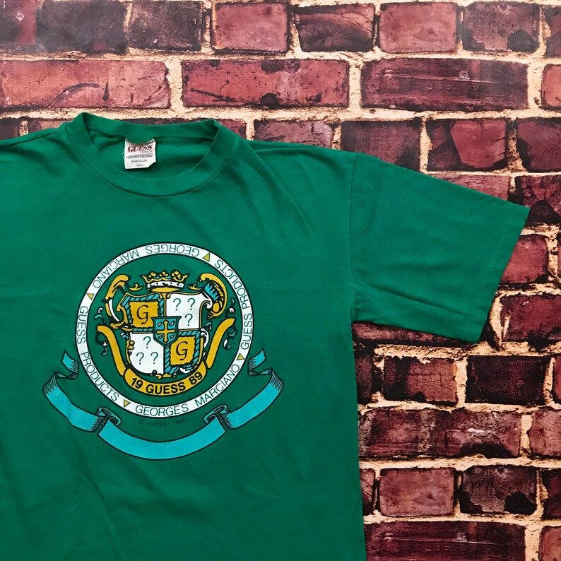 Vintage Guess Shirt Graphic Tee 80S Georges Marciano 1989 Mens Large Made In Usa Green T Shirt