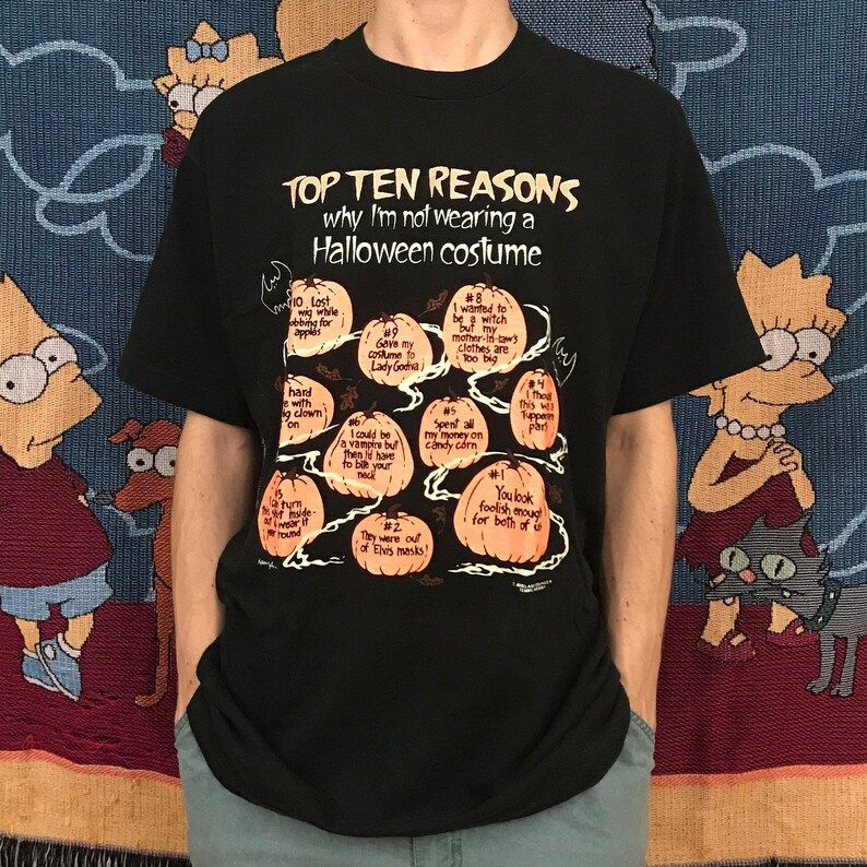 Vintage Halloween Costume Shirt Graphic Tee Pumpkins 90S Tshirt Mens Xl In Black Orange