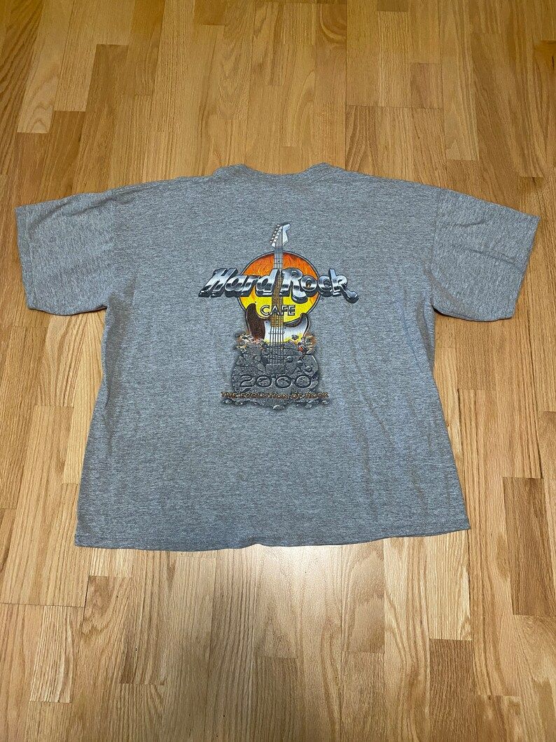 Vintage Hard Rock Cafe New York Guitar Flames Gray Short Sleeve T Shirt