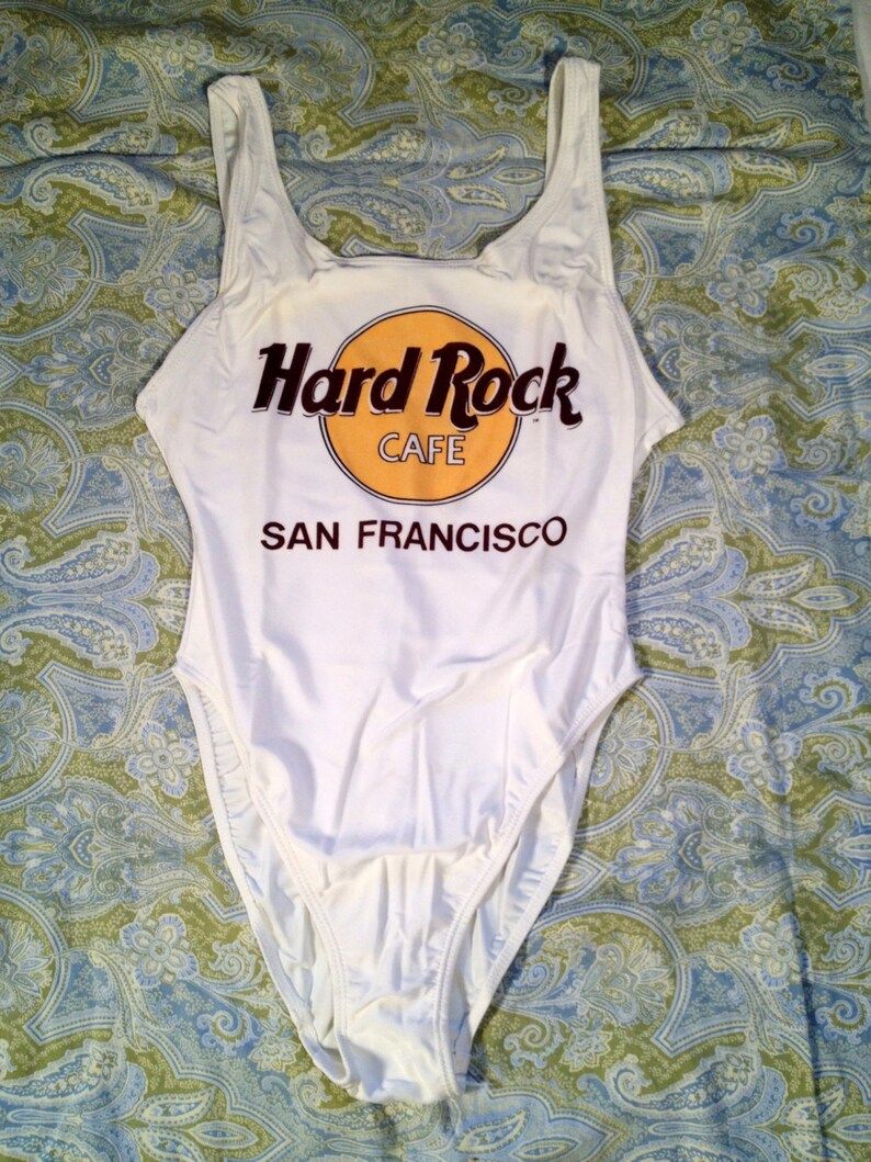 Vintage Hard Rock Cafe Swimsuit Bathing Suit One Piece Leotard San Francisco And Los Angeles C1980S