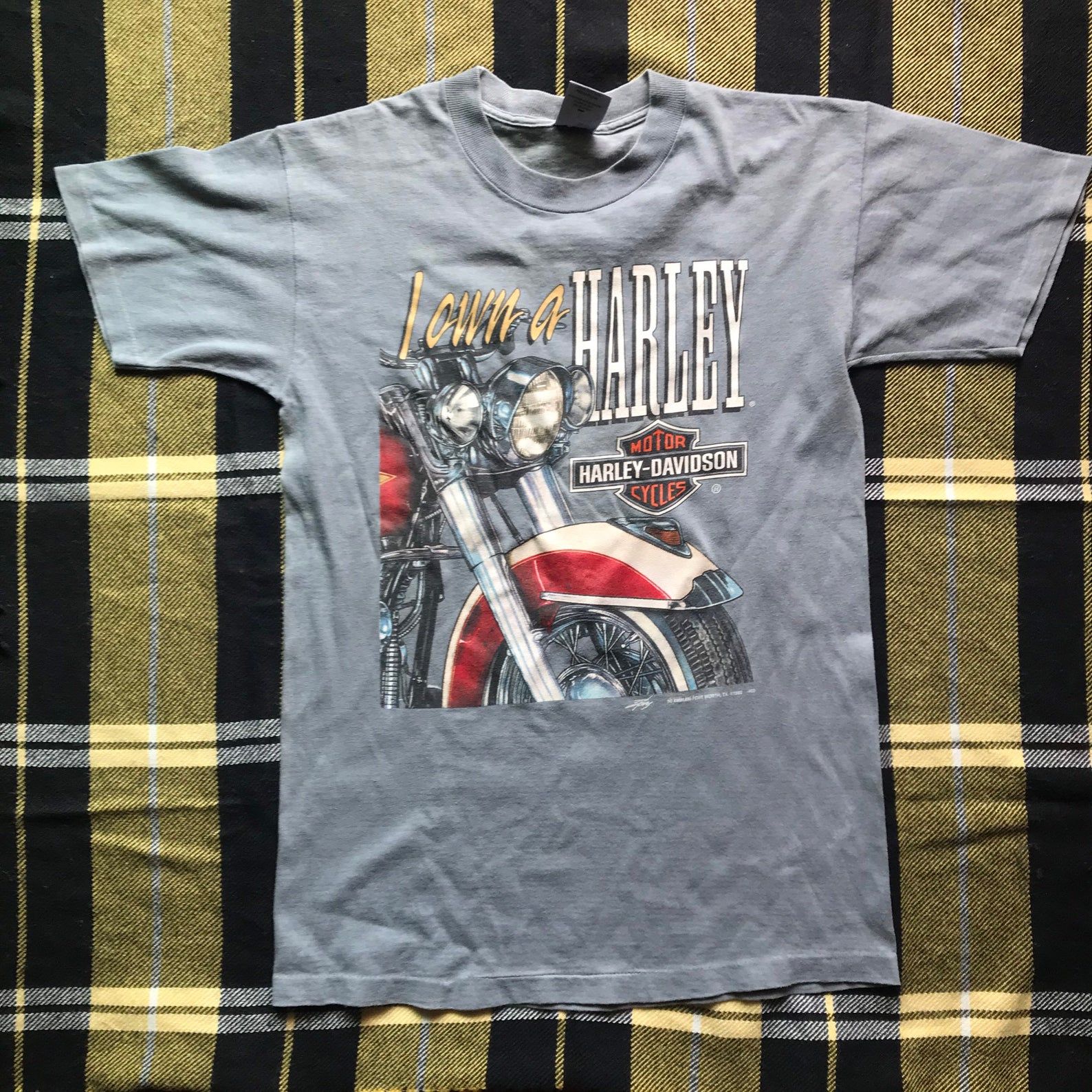 Vintage Harley Davidson 1992 3D Emblem Grey Tshirt