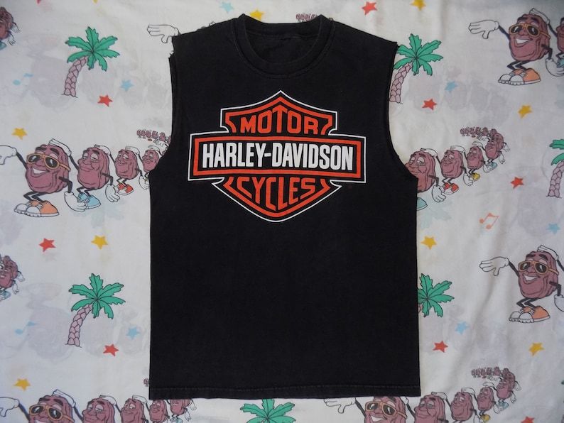 Vintage Harley Davidson Cut Off Sleeve Muscle Shirt Size Small Biker Motorcycle Cowboy