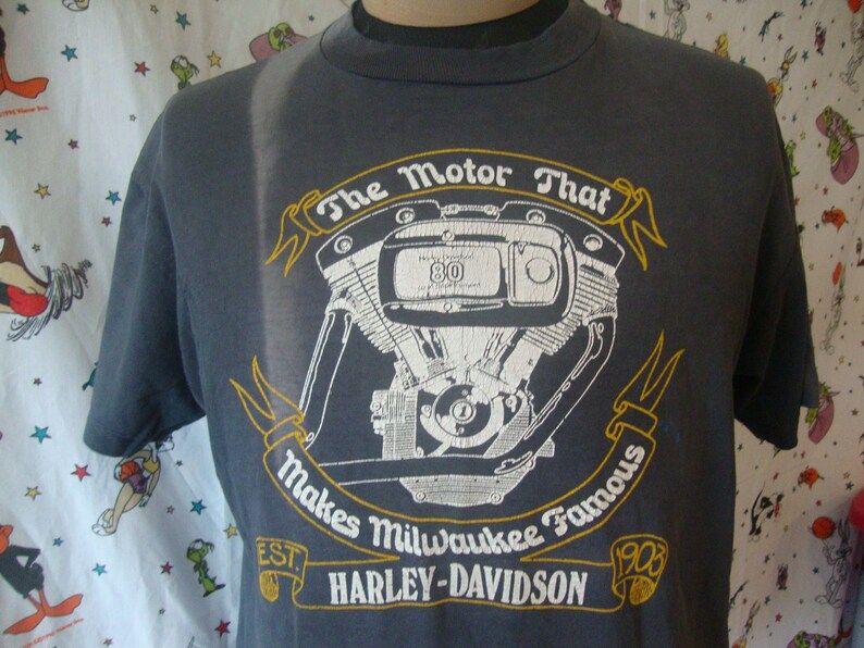 Vintage Harley Davidson Denver Colorado The Motor That Made Milwaukee Famous Biker Faded Black Tee Motorcycle Mc 80S T Shirt