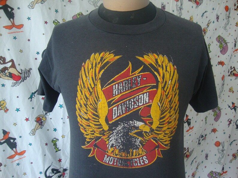 Vintage Harley Davidson Eagle Faded Black Tee Soft Thin Motorcycle Mc Rally T Shirt
