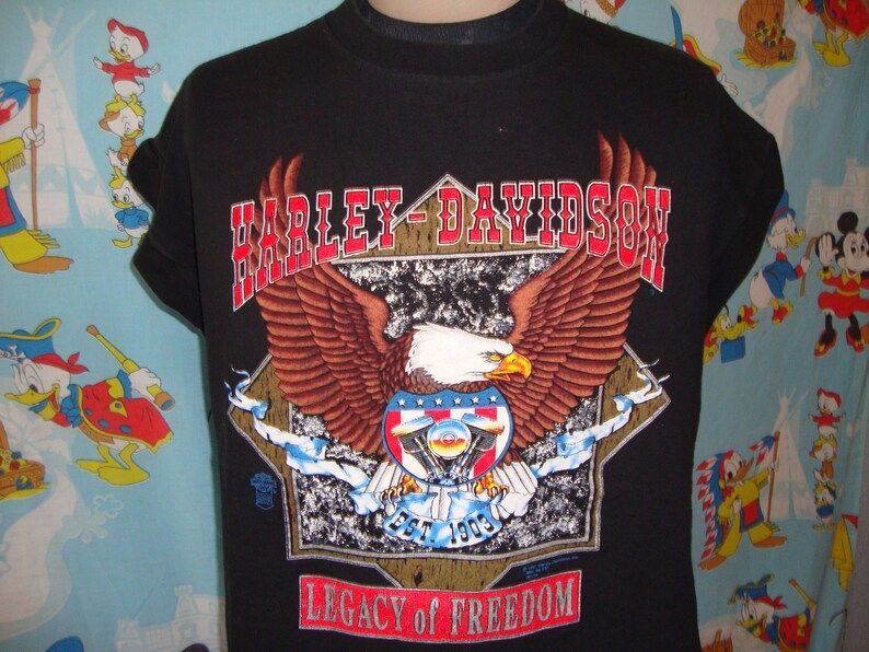 Vintage Harley Davidson Eagle Legacy Of Freedom 1991 Ssi Sleeveless T Shirt Black Tee Biker