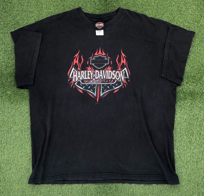 Vintage Harley Davidson Motorcycles Usa Oversized Flaming Box Logo