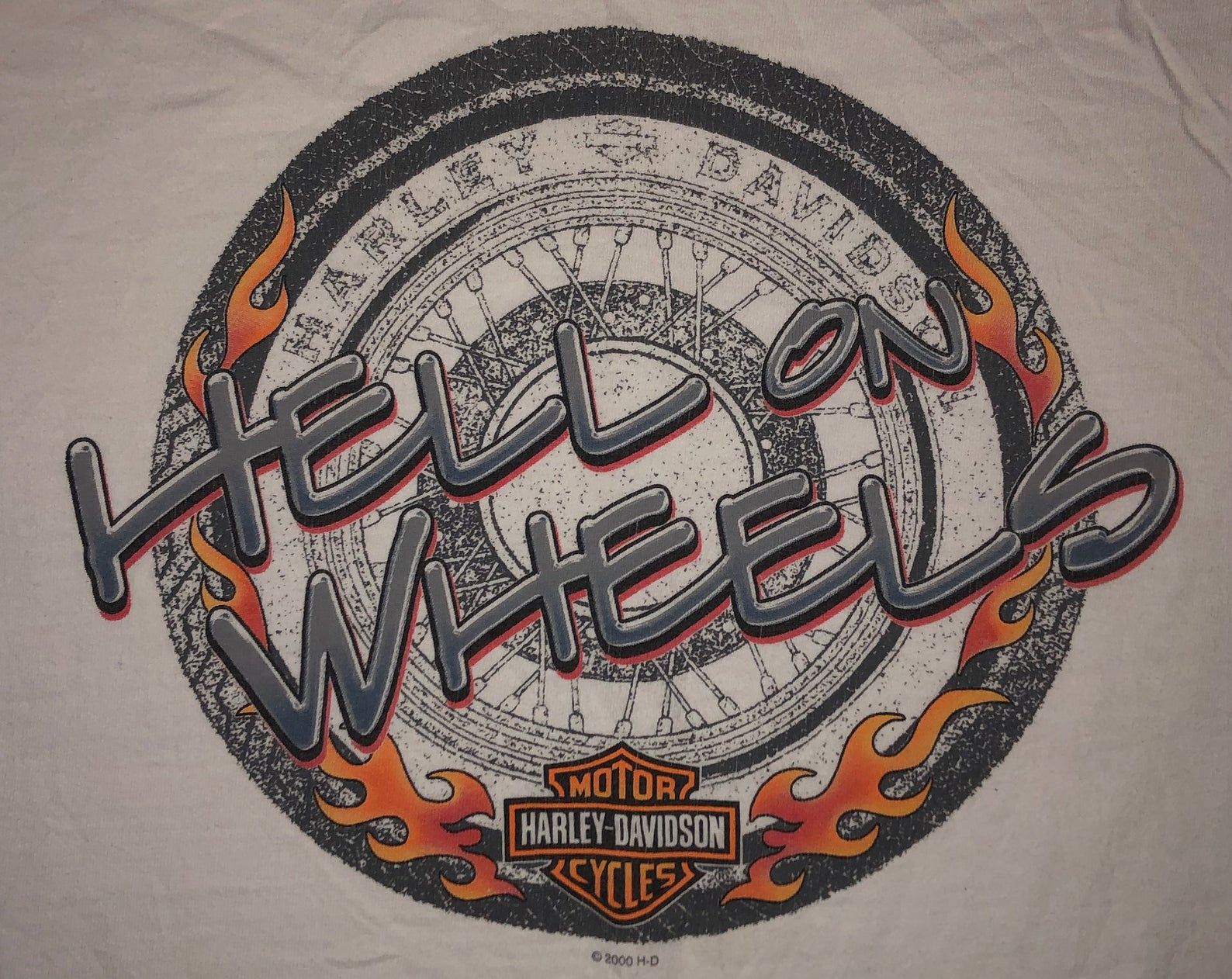 Vintage Harley Davidson T Shirt Flame On Sleeves Hell On Wheels Illinois 2000