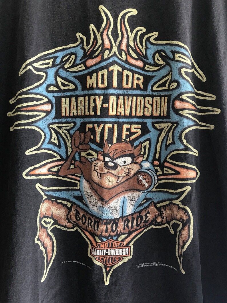 Vintage Harley Davidson Warner Bros 1997 Tasmanian Devil Super Soft Black Large 90S