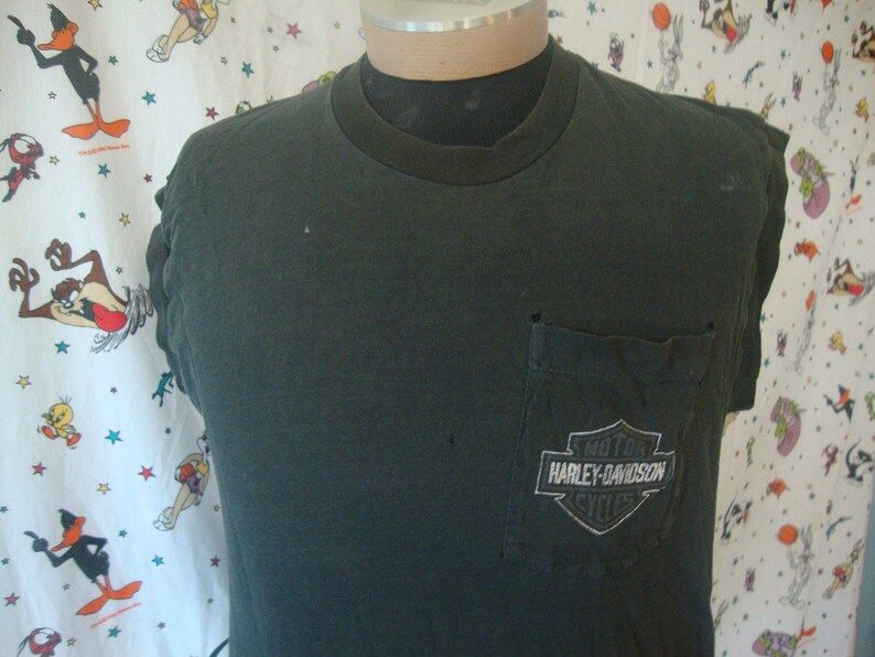 Vintage Harley Davidson Wisconsin Faded Black Tee Soft Paper Thin Motorcycle Mc Rally Sleeveless Pocket