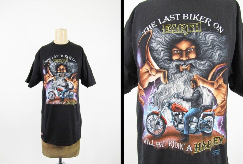 Vintage Harley T Shirt 3D Last Man On Earth Wizard Black Official Harley Davidson