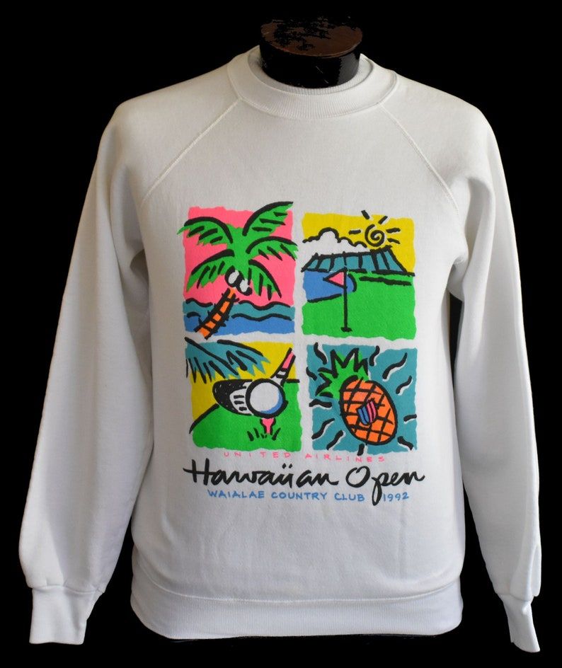 Vintage Hawaiian Open Sweatshirt 90S Hawaii Pullover 1990S United Airlines Raglan Jumper Edium To Large