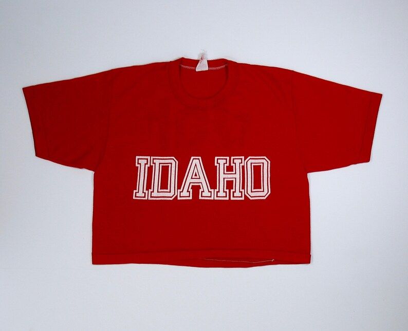 Vintage Idaho Crop Top T Shirt Xs Red University Id College Belly Half Tee Single Stitch 70S 80S Tourist Extra Small Cute