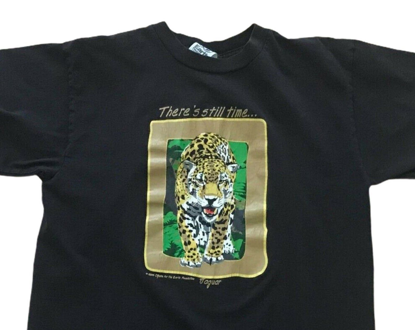 Vintage Jaguar Wildlife Earth Foundation Animals Graphic Black Green Gold T-Shirt Earth Day Made In Usa 90S Single Stitch vintage jaguar wildlife earth foundation animals graphic black green gold t shirt earth day made in usa 90s single stitch 4dfle