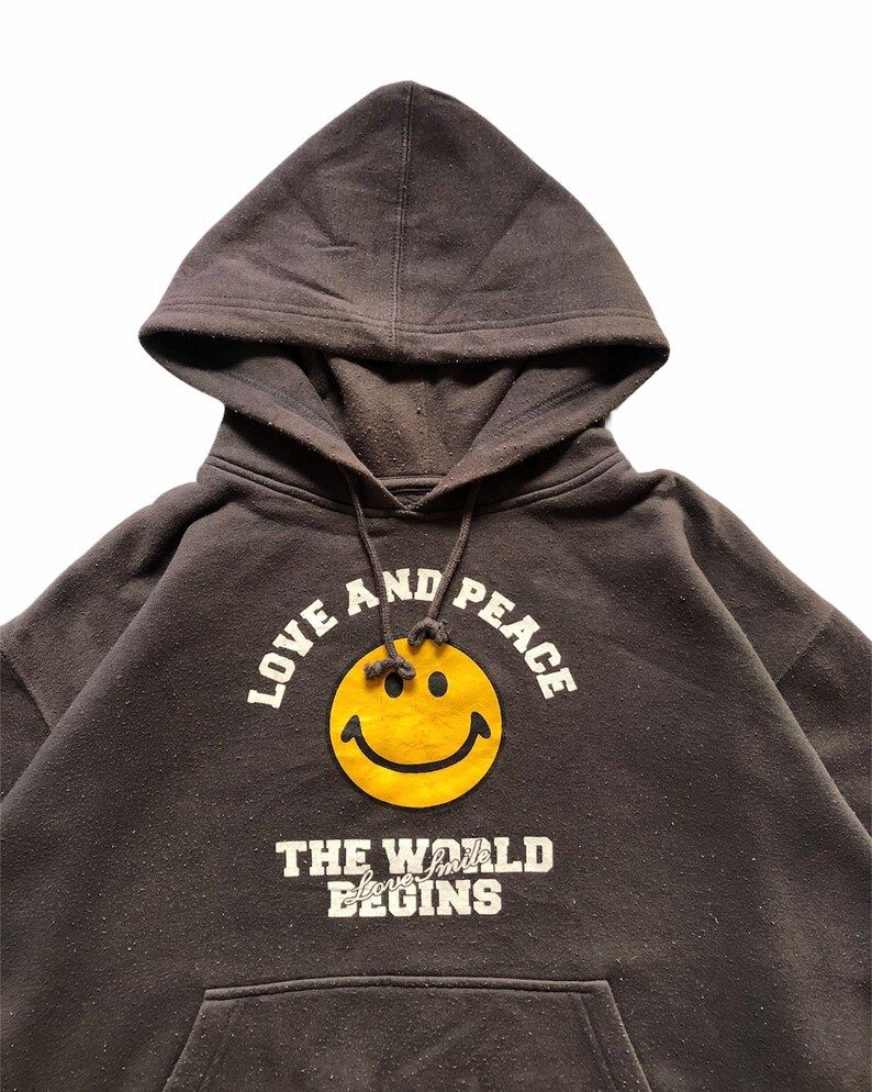Vintage Japanese Brand Peace And Love Smiley Design Hoodie