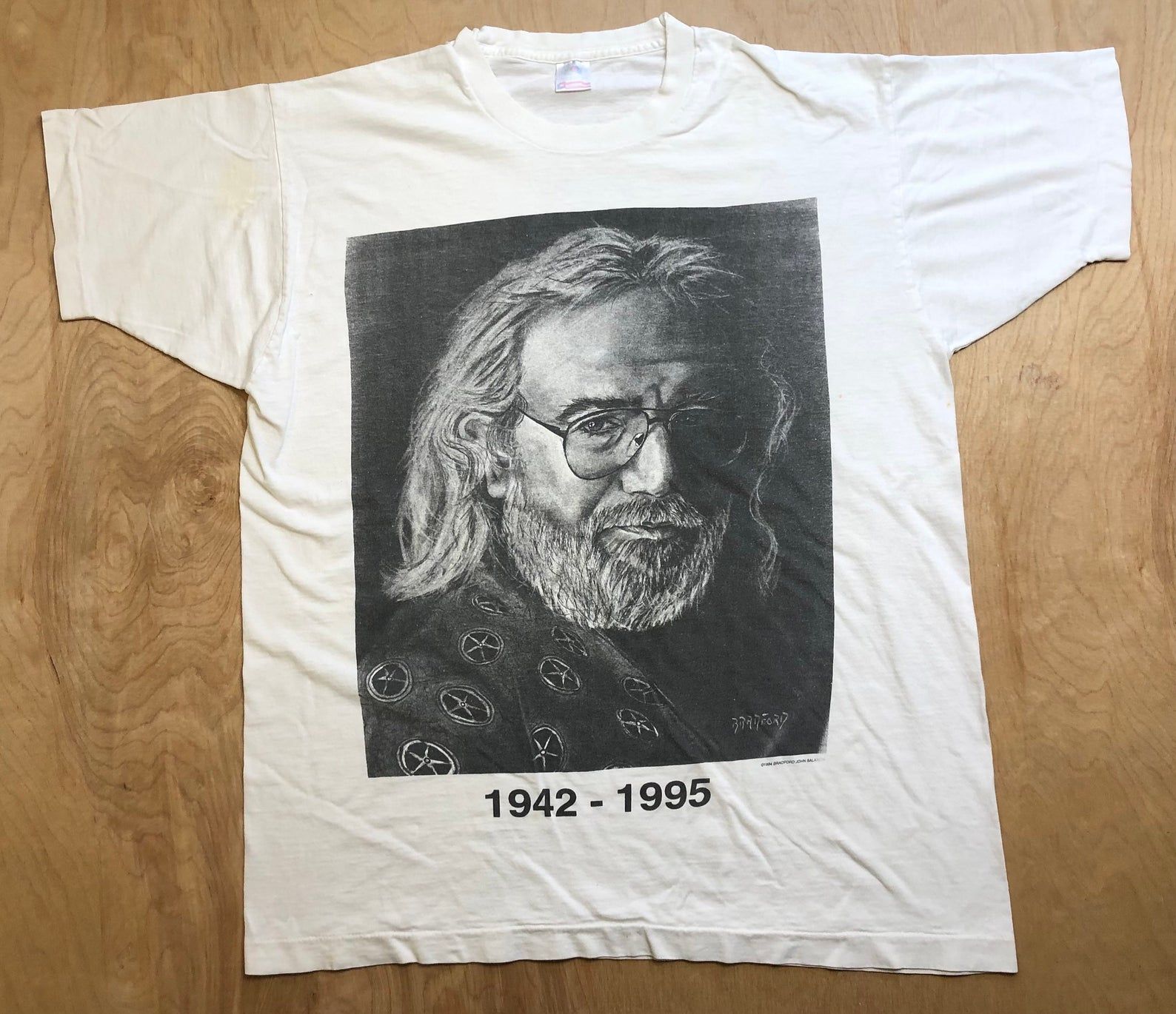Vintage Jerry Garcia Tshirt 1995 90S Bradford Gallery Grateful Dead Head Rare Portrait Jam Band Tee
