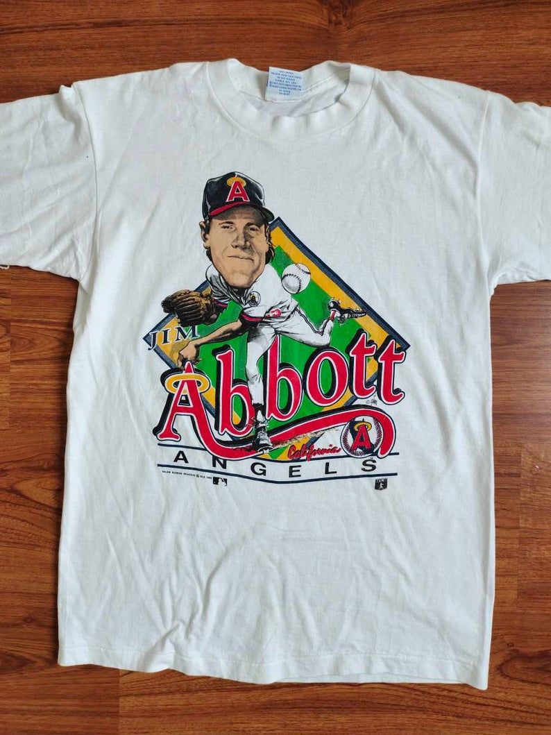 Vintage Jim Abbott Caricature 80'S Mlb Baseball California Angels Shirt vintage jim abbott caricature 80s mlb baseball california angels shirt tgcma